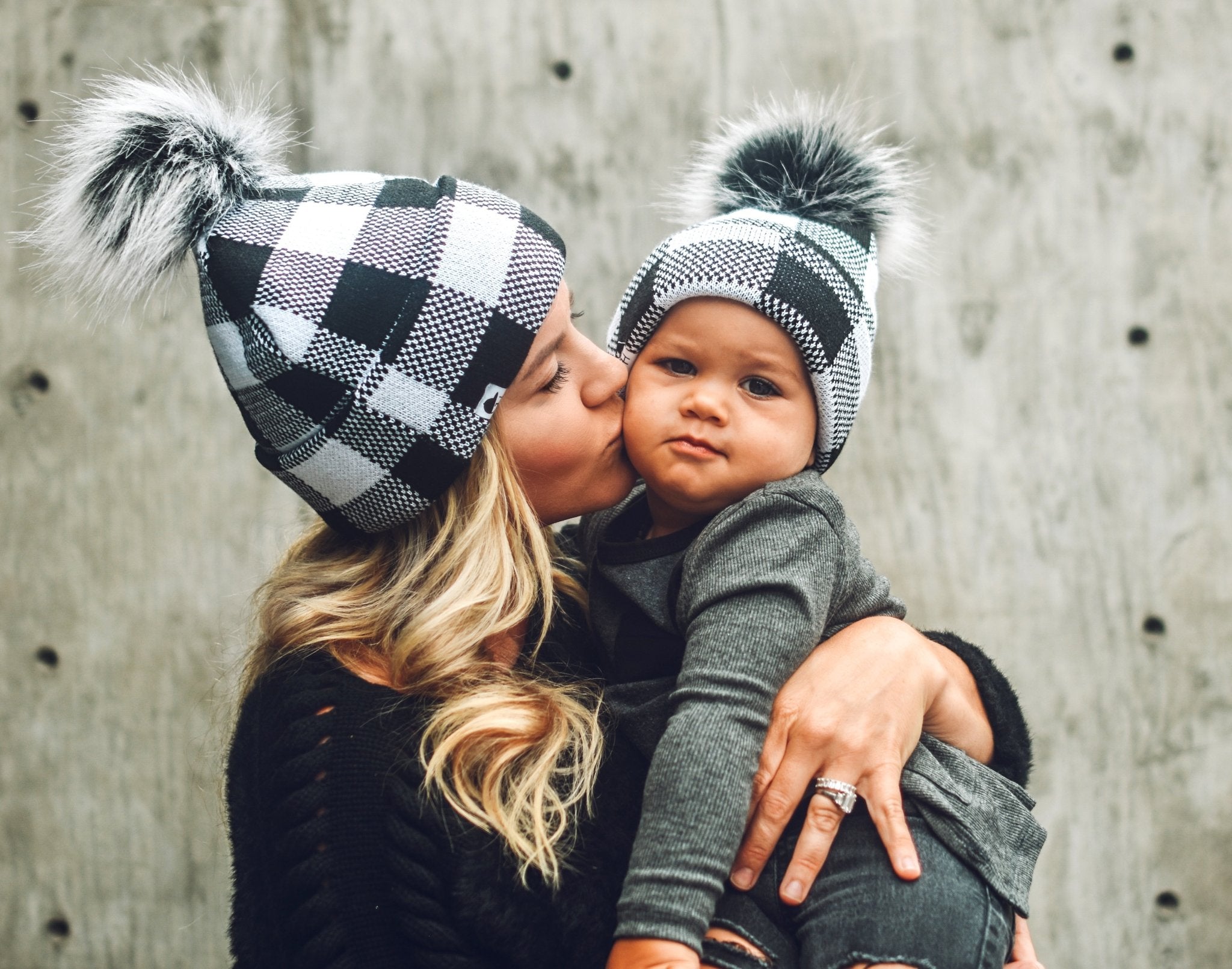 Black White Plaid Beanie - George Hats