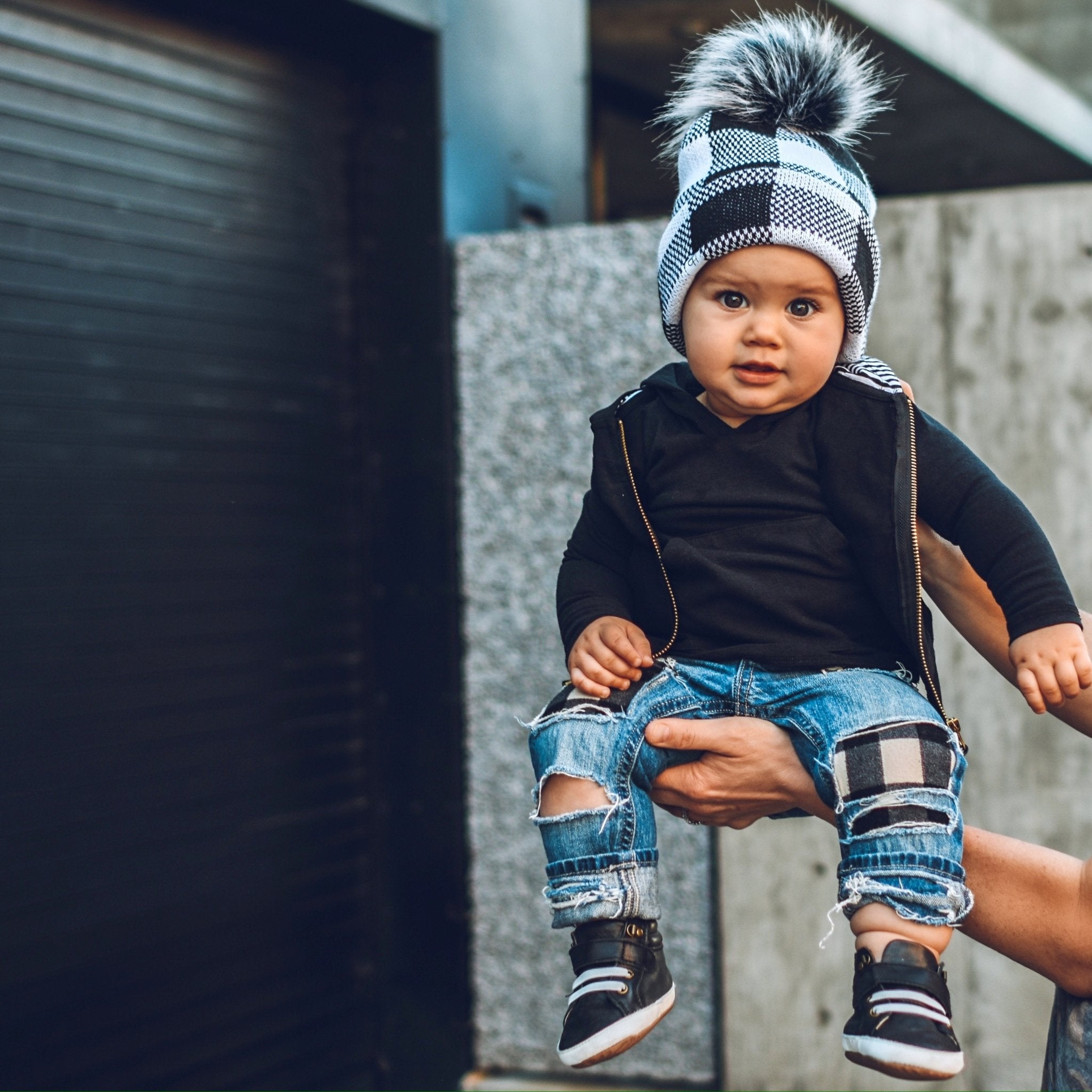 Black and White Plaid Beanie by George Hats