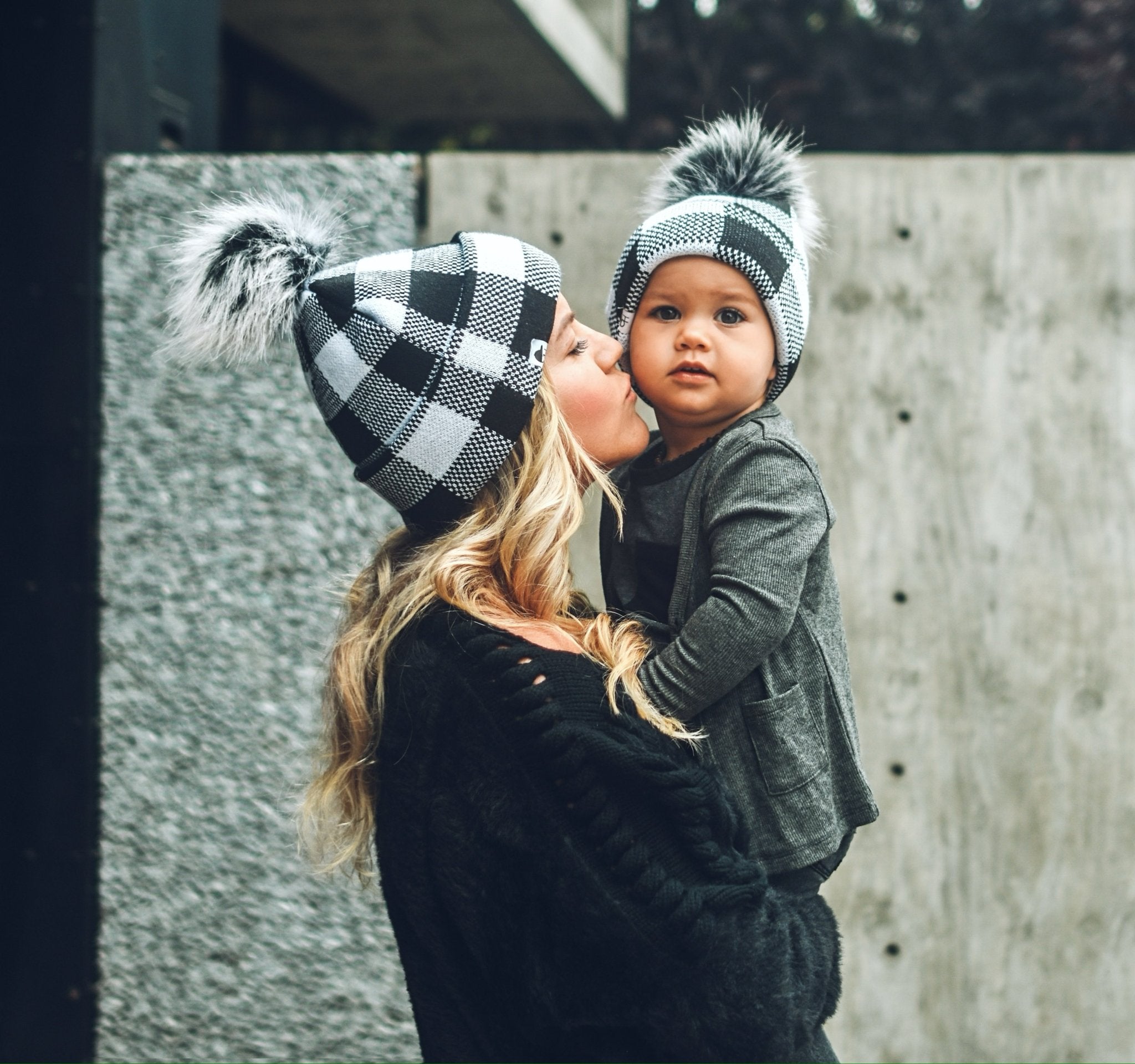 Black White Plaid Beanie - George Hats