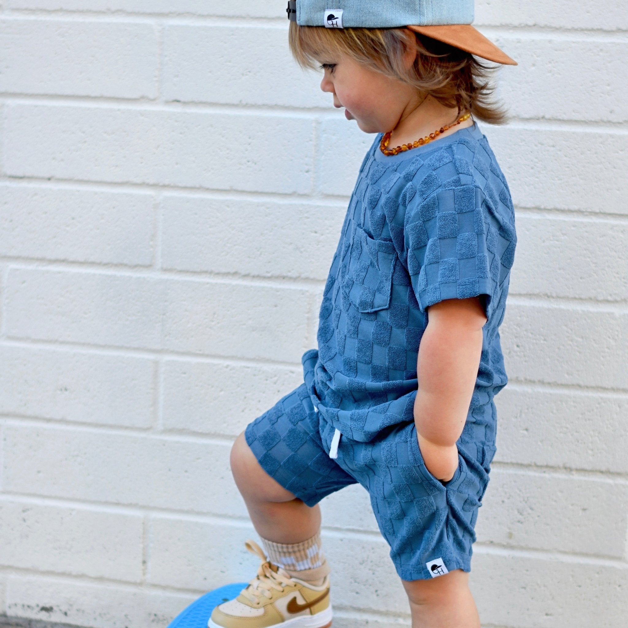 Blue Check Terry Shorts - George Hats