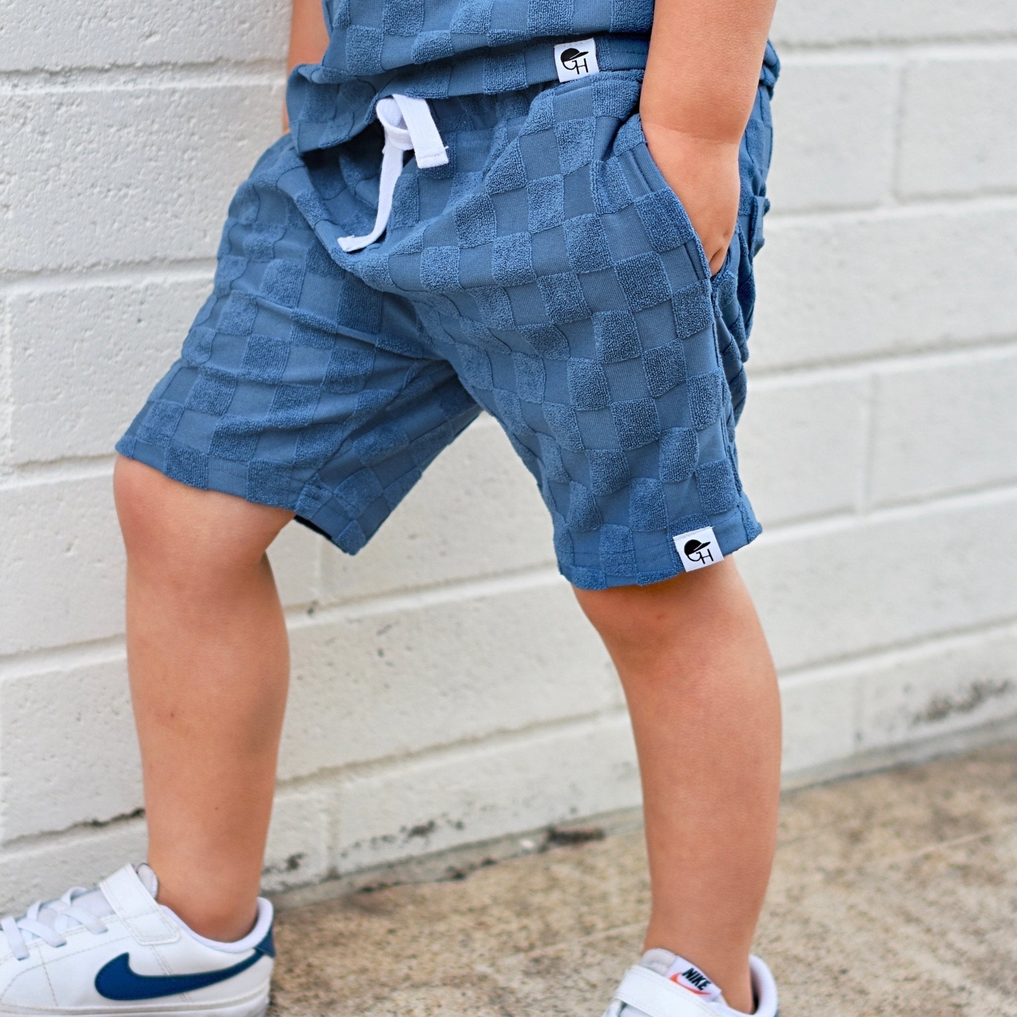 Blue Check Terry Shorts - George Hats