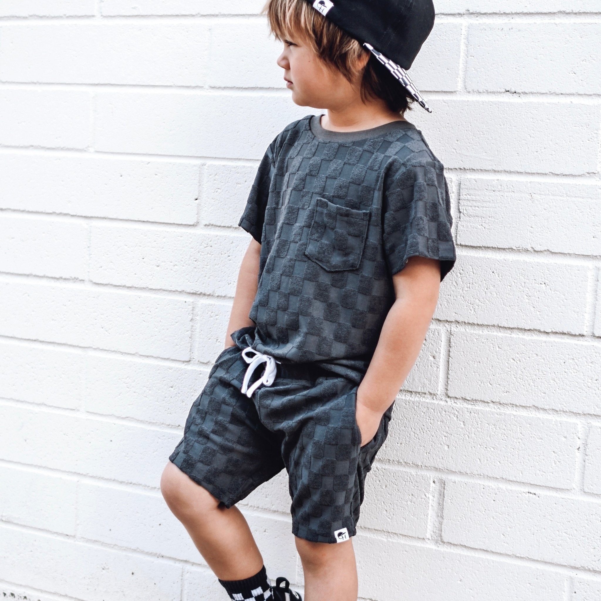 Charcoal Check Terry Short - George Hats