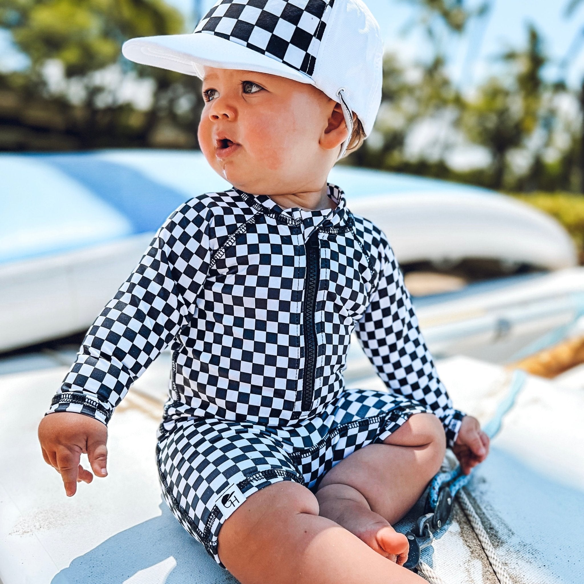 Check Long Sleeve Sunsuit - George Hats