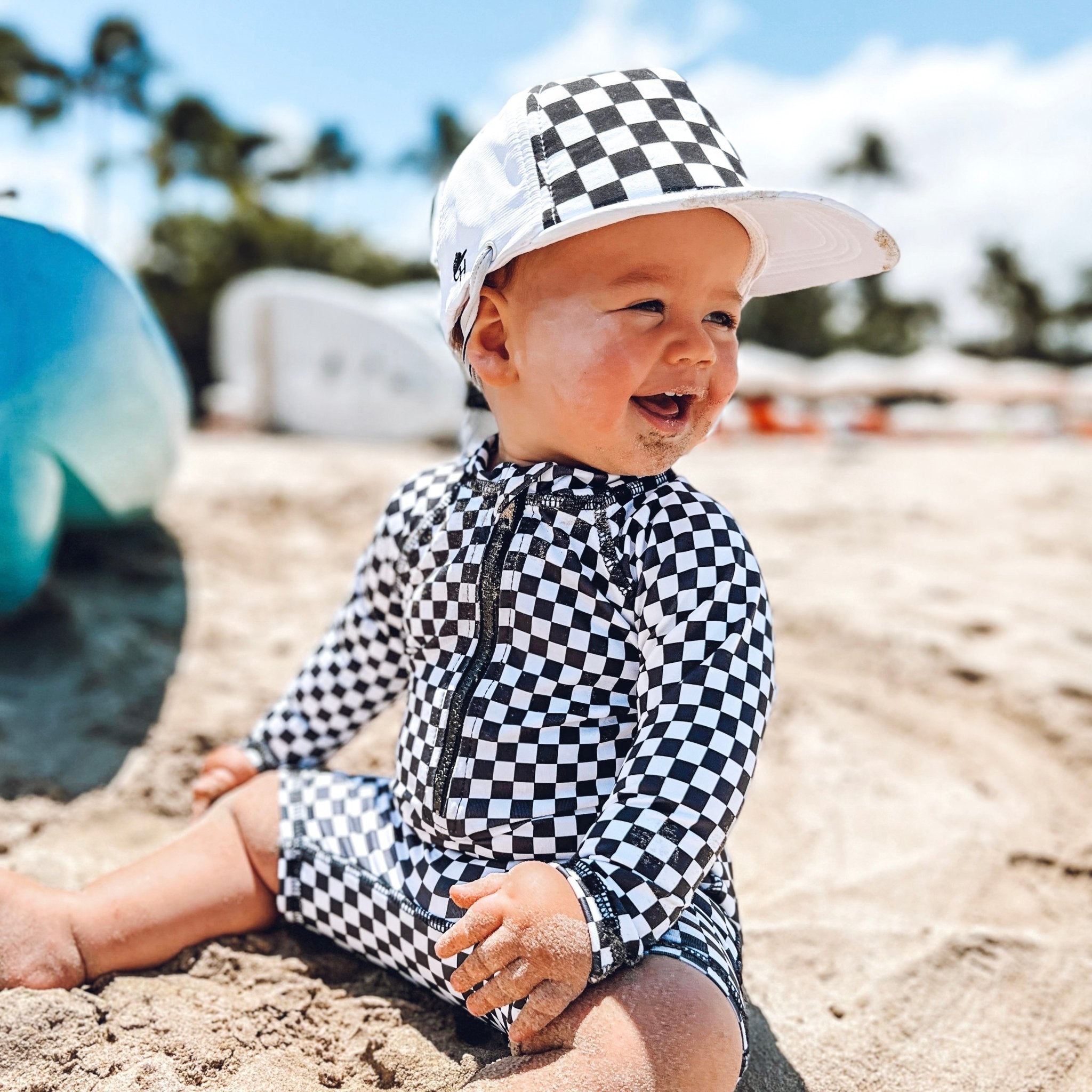 Check Long Sleeve Sunsuit - George Hats