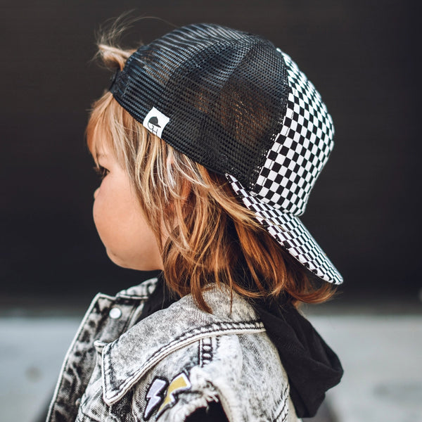  Plaid Black White Kids Hats Children's Bucket