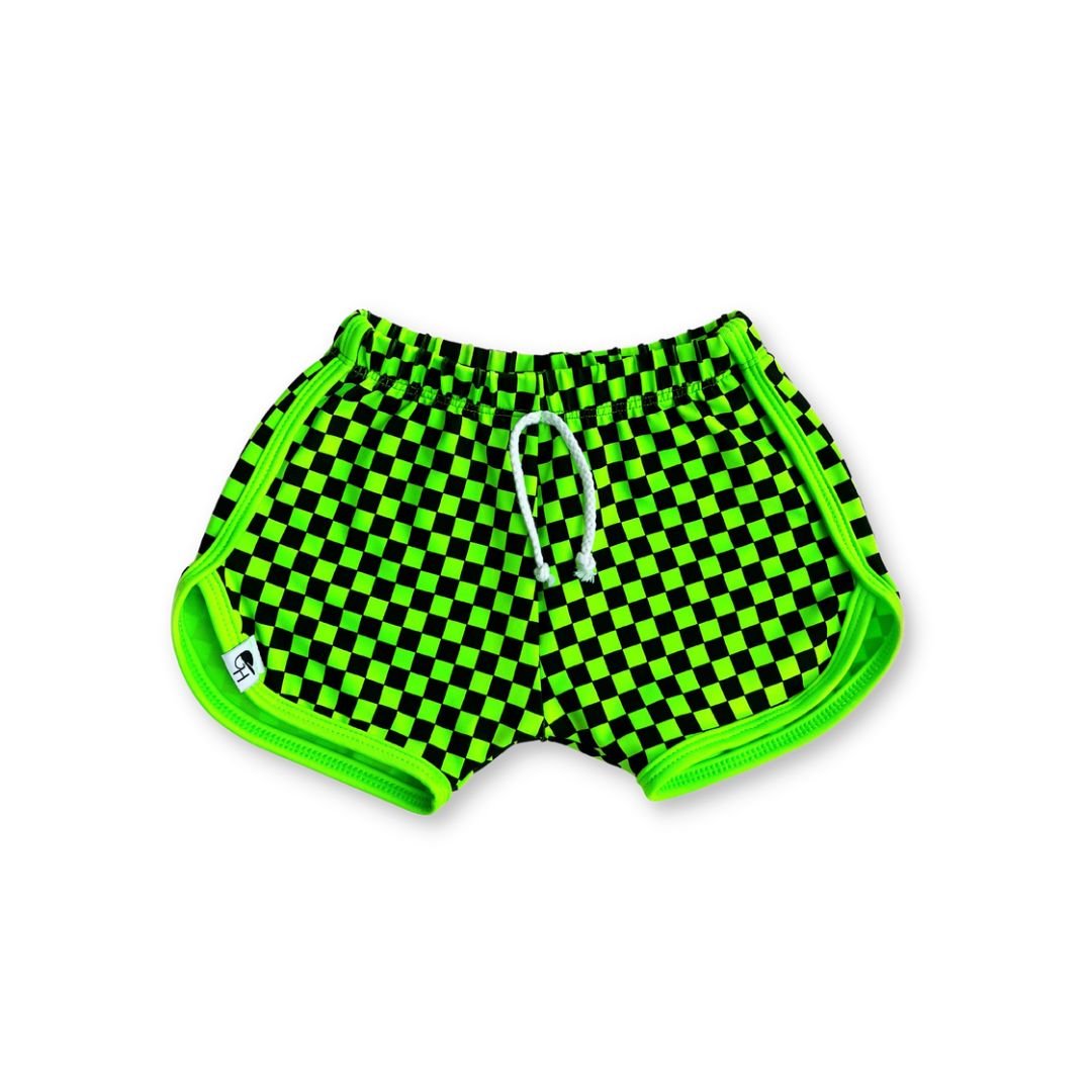 Neon Green Check Track Swim Shorts - George Hats