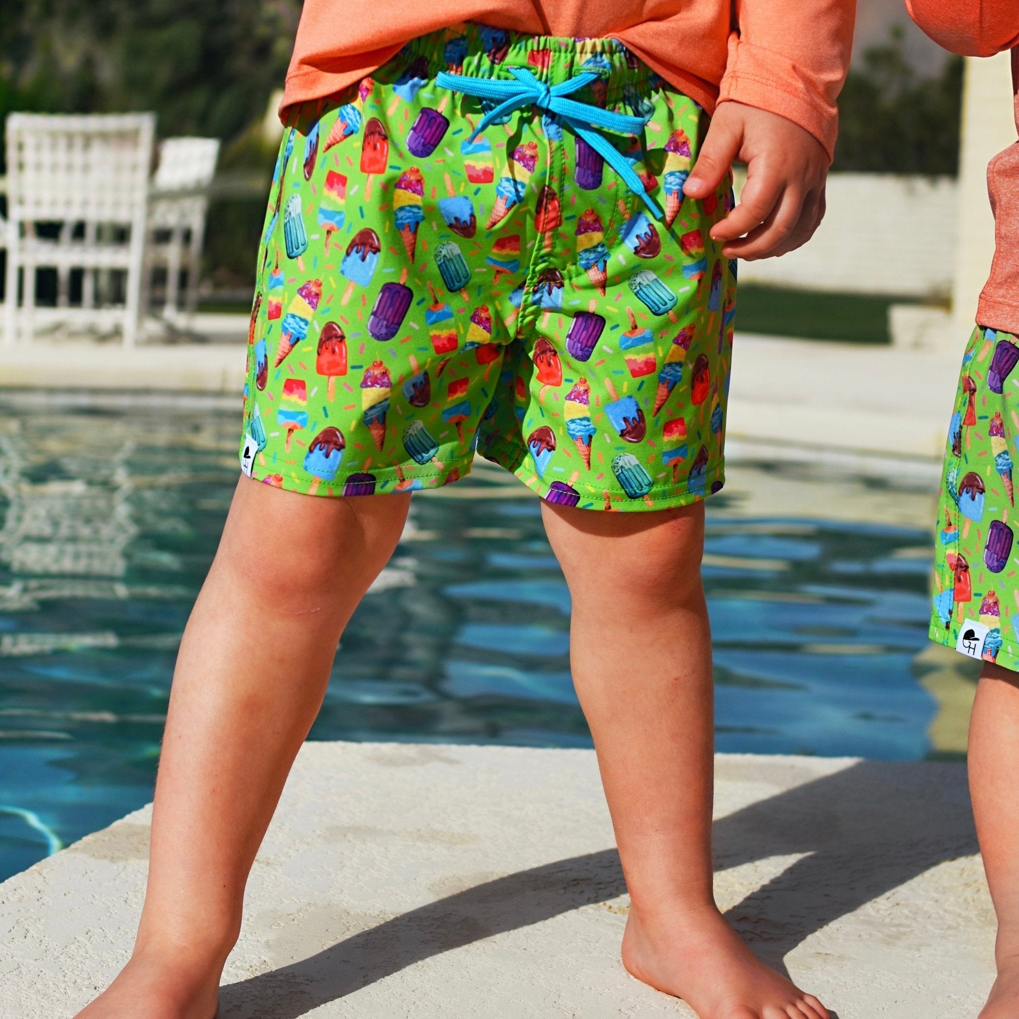 Neon Green Ice Cream Hybrid Swim Shorts - George Hats