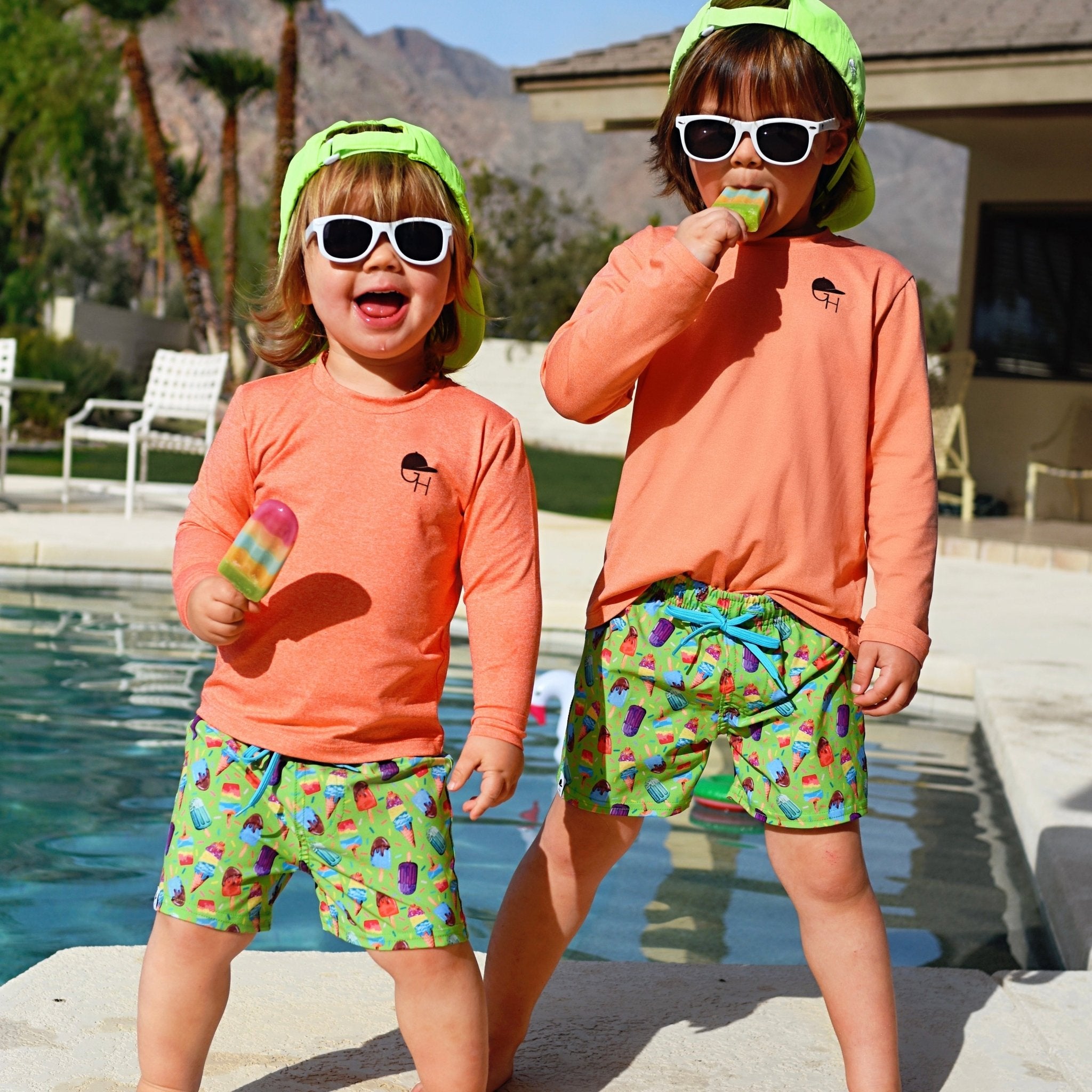 Neon Green Ice Cream Hybrid Swim Shorts - George Hats