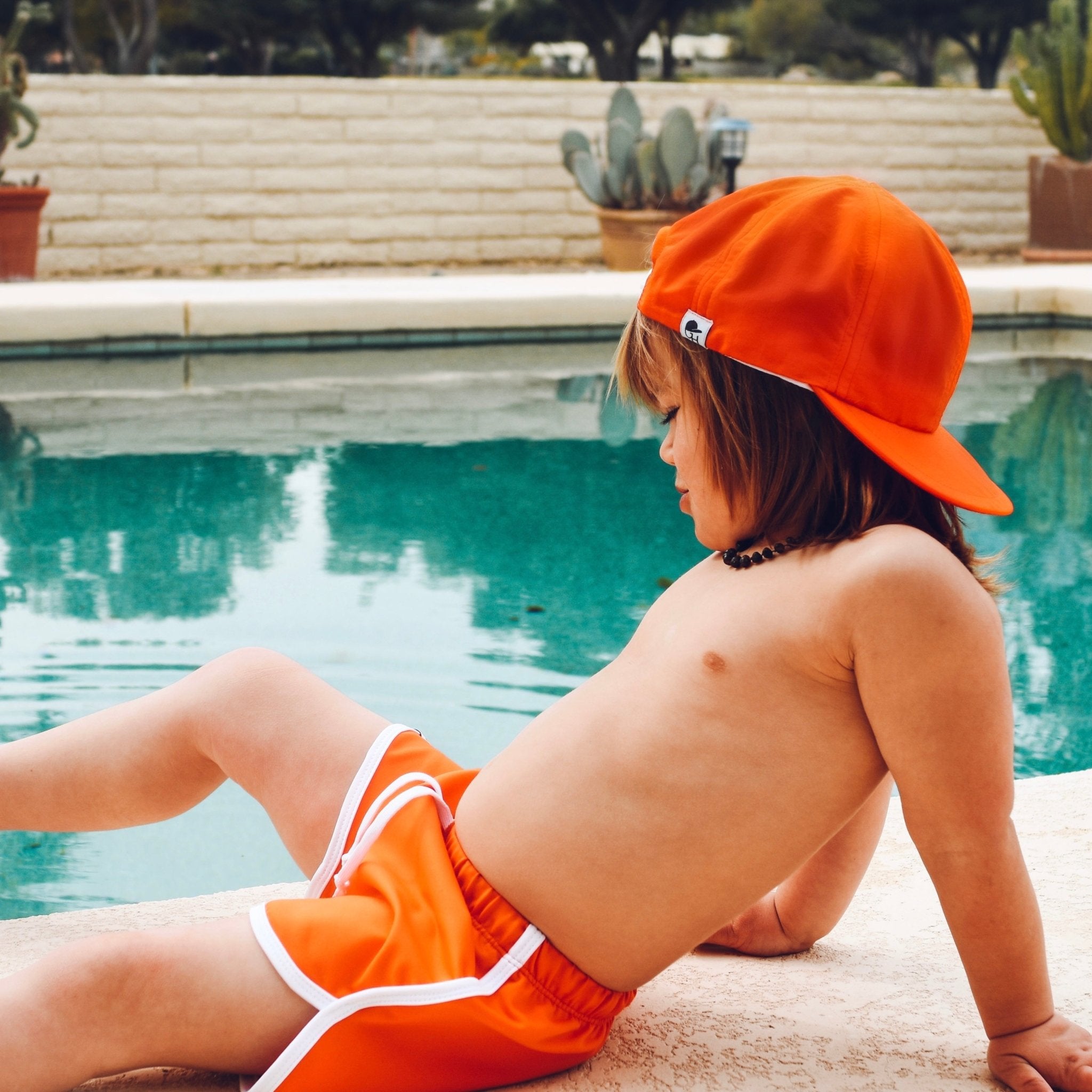 Neon Orange Track Swim Shorts - George Hats