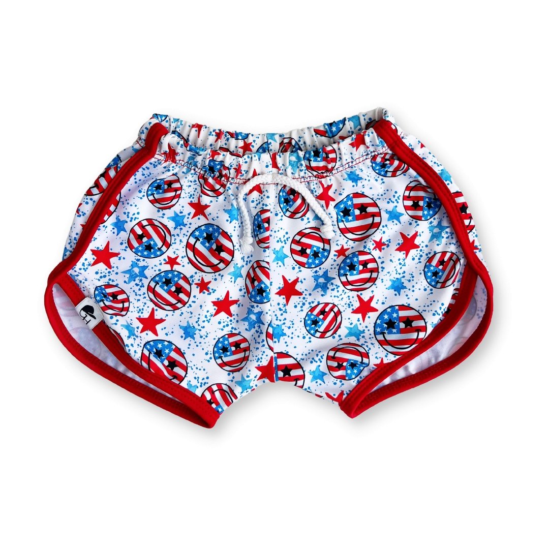 Patriotic Smiley Track Swim Shorts - George Hats