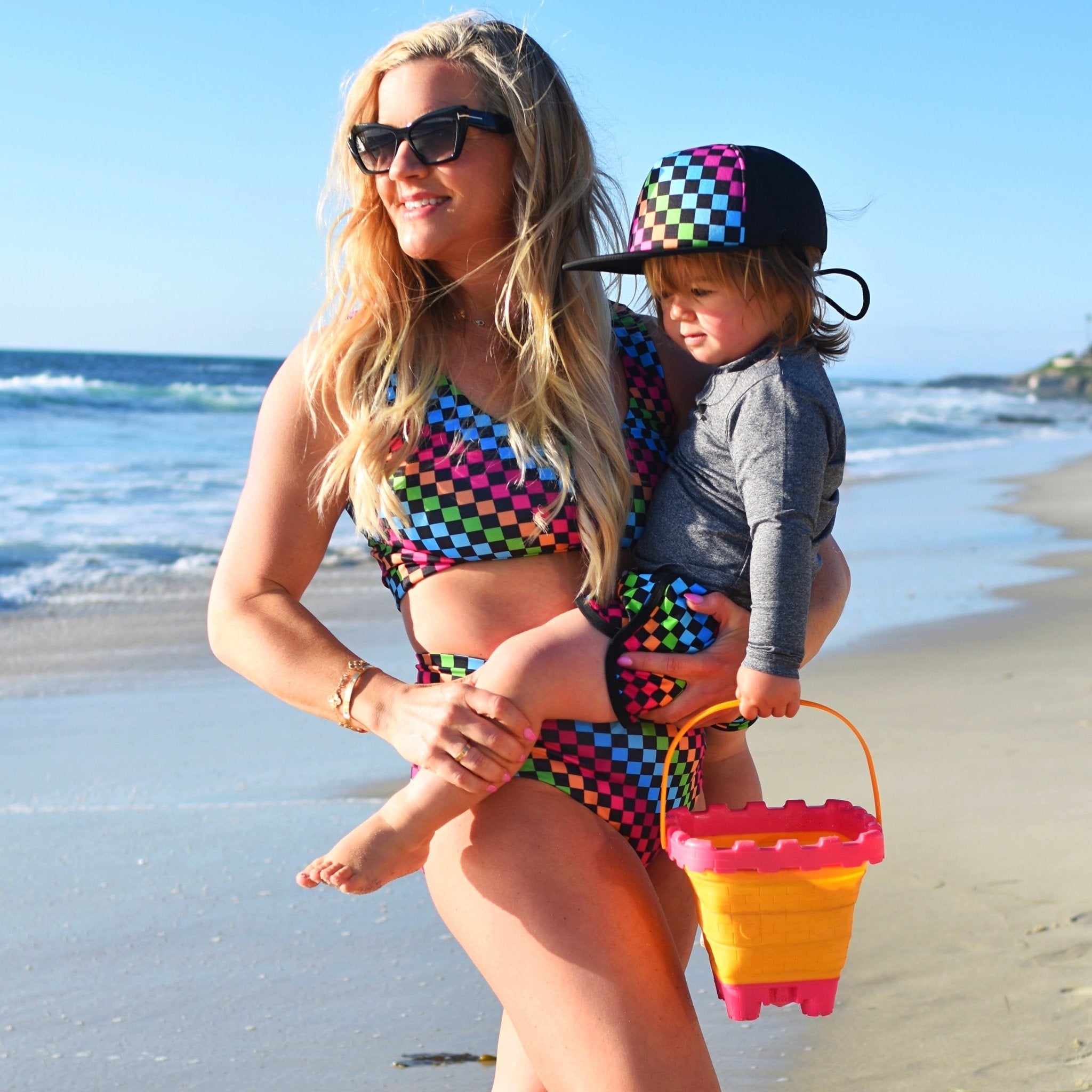 PRE-ORDER Women’s Neon Rainbow Check 2-piece Swim Suit - George Hats