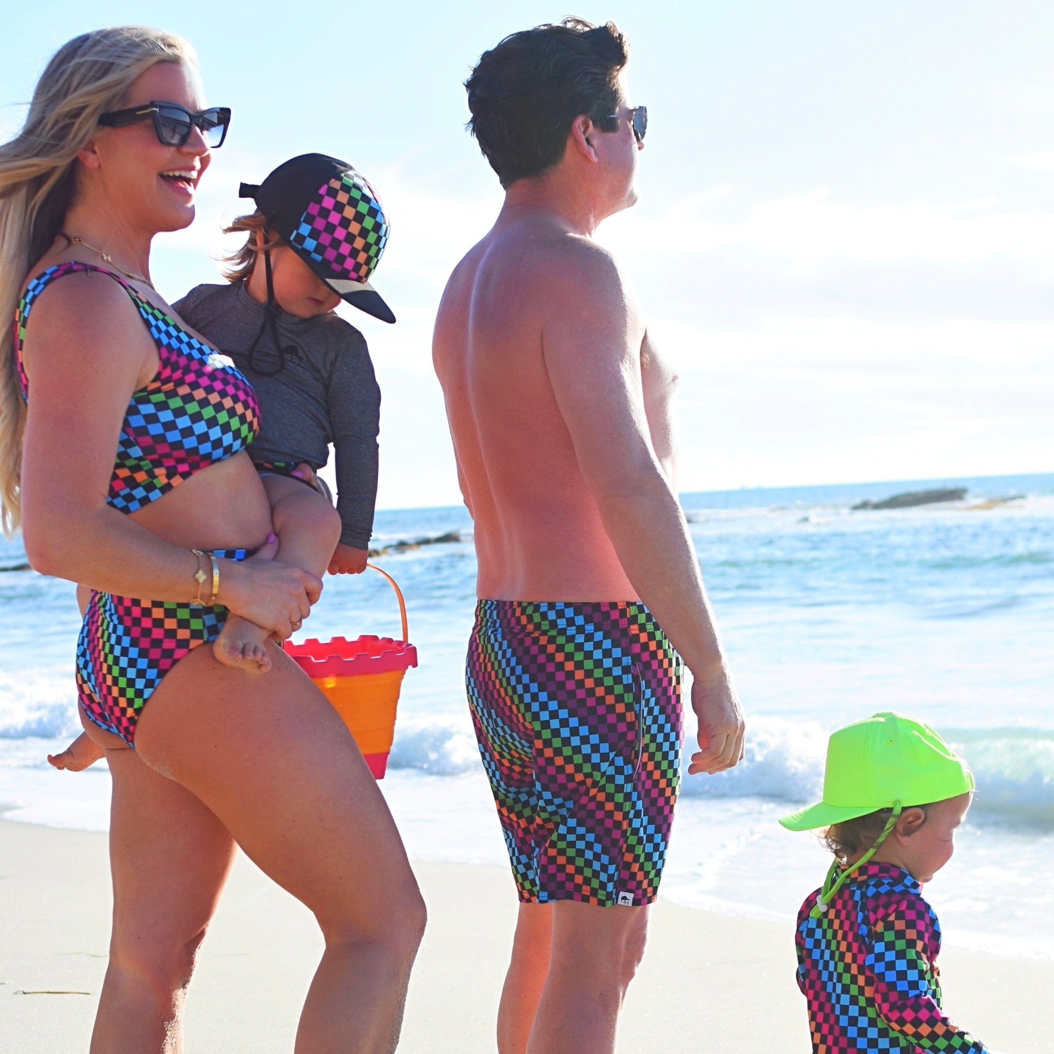 PRE-ORDER Women’s Neon Rainbow Check 2-piece Swim Suit - George Hats