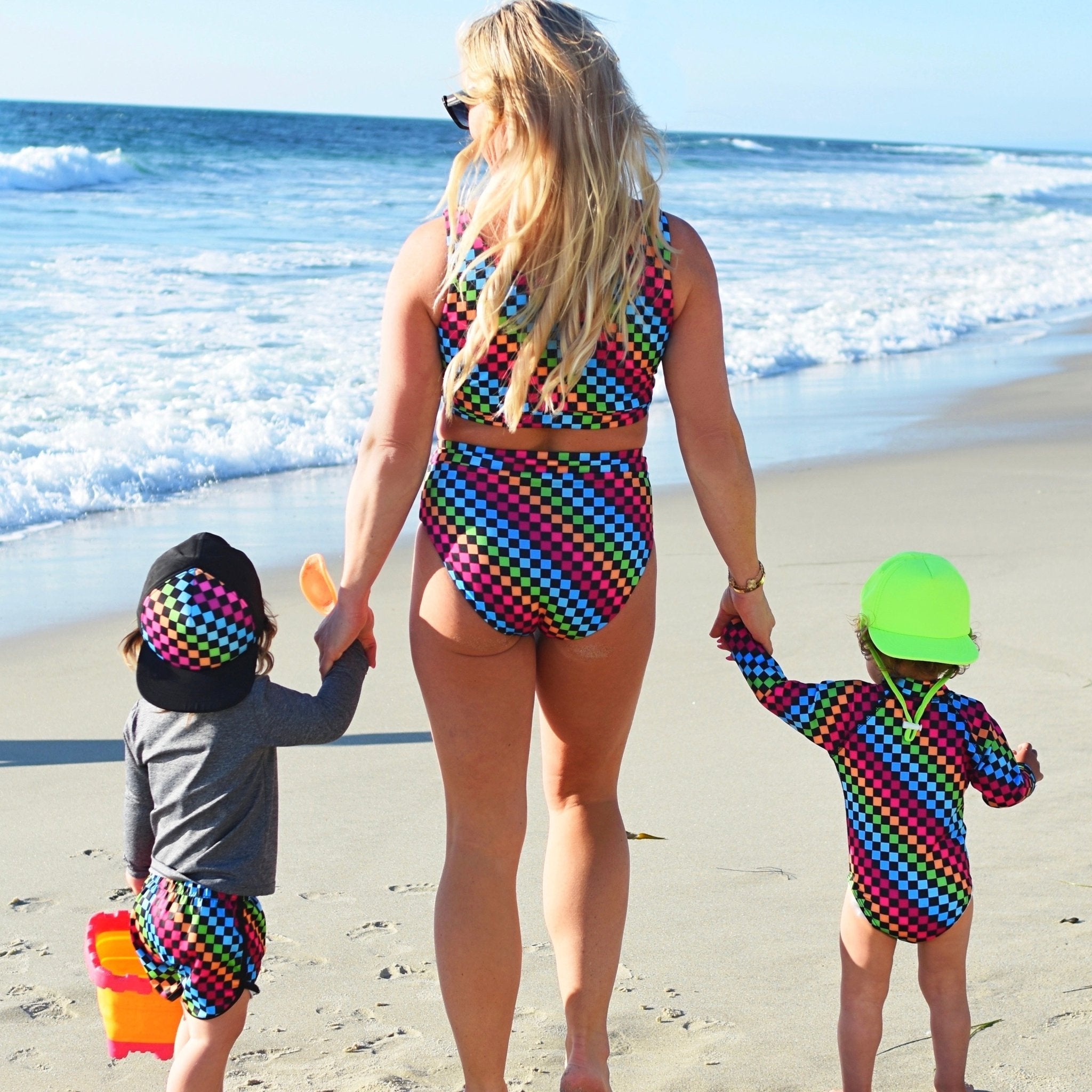 PRE-ORDER Women’s Neon Rainbow Check 2-piece Swim Suit - George Hats