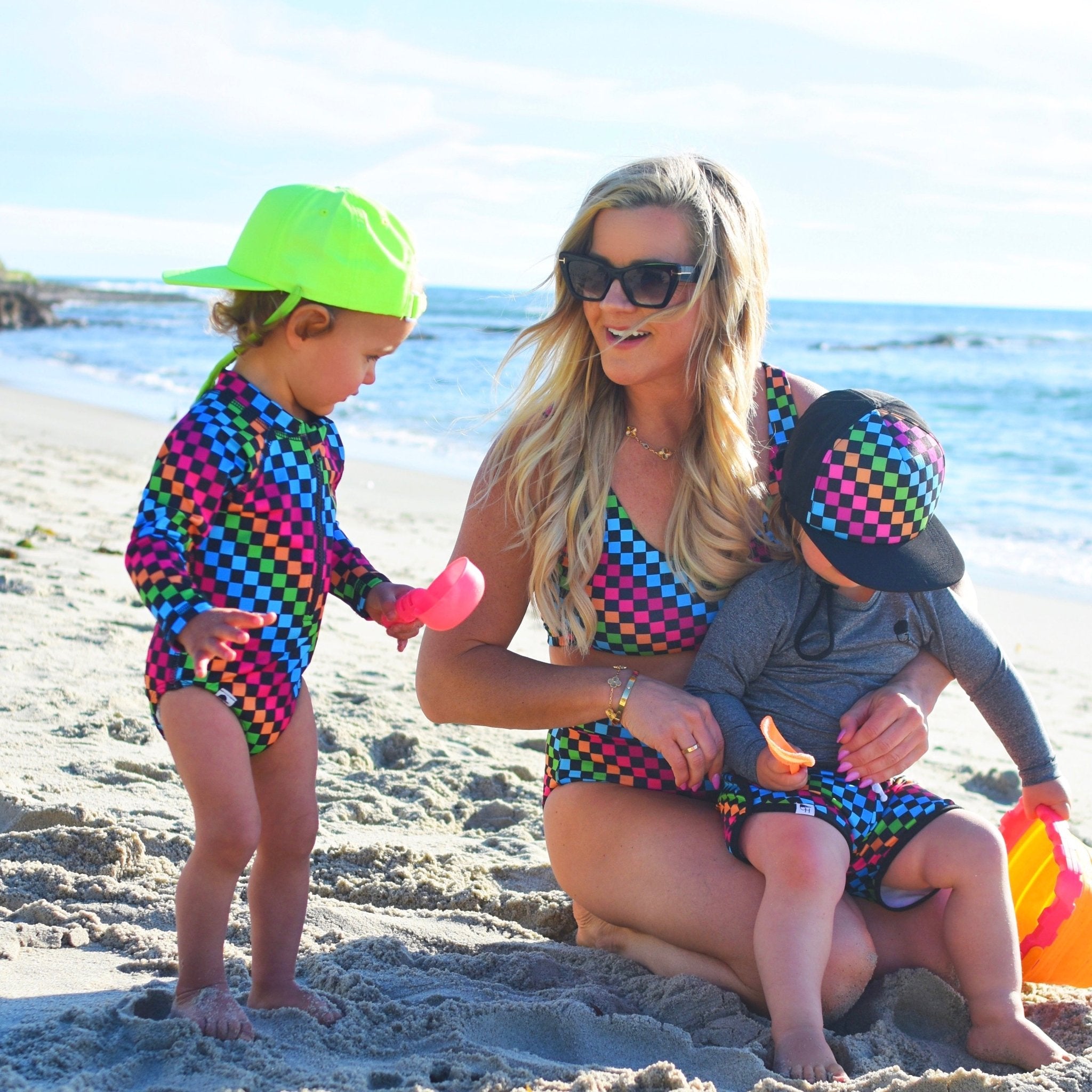 PRE-ORDER Women’s Neon Rainbow Check 2-piece Swim Suit - George Hats