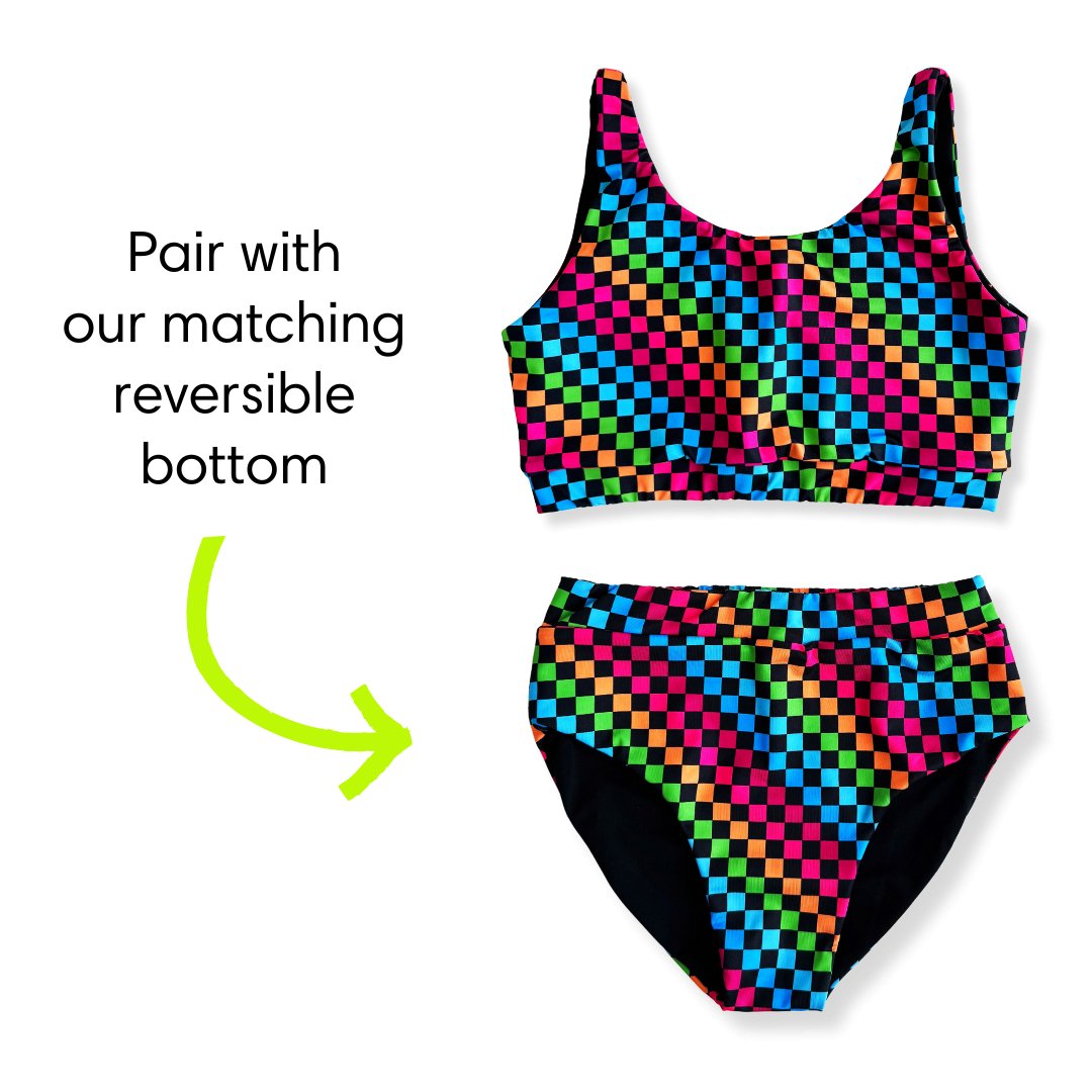 PRE-ORDER Women’s Neon Rainbow Check 2-piece Swim Suit - George Hats