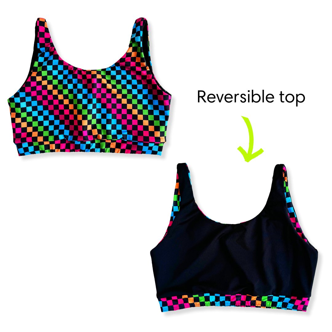 PRE-ORDER Women’s Neon Rainbow Check 2-piece Swim Suit - George Hats