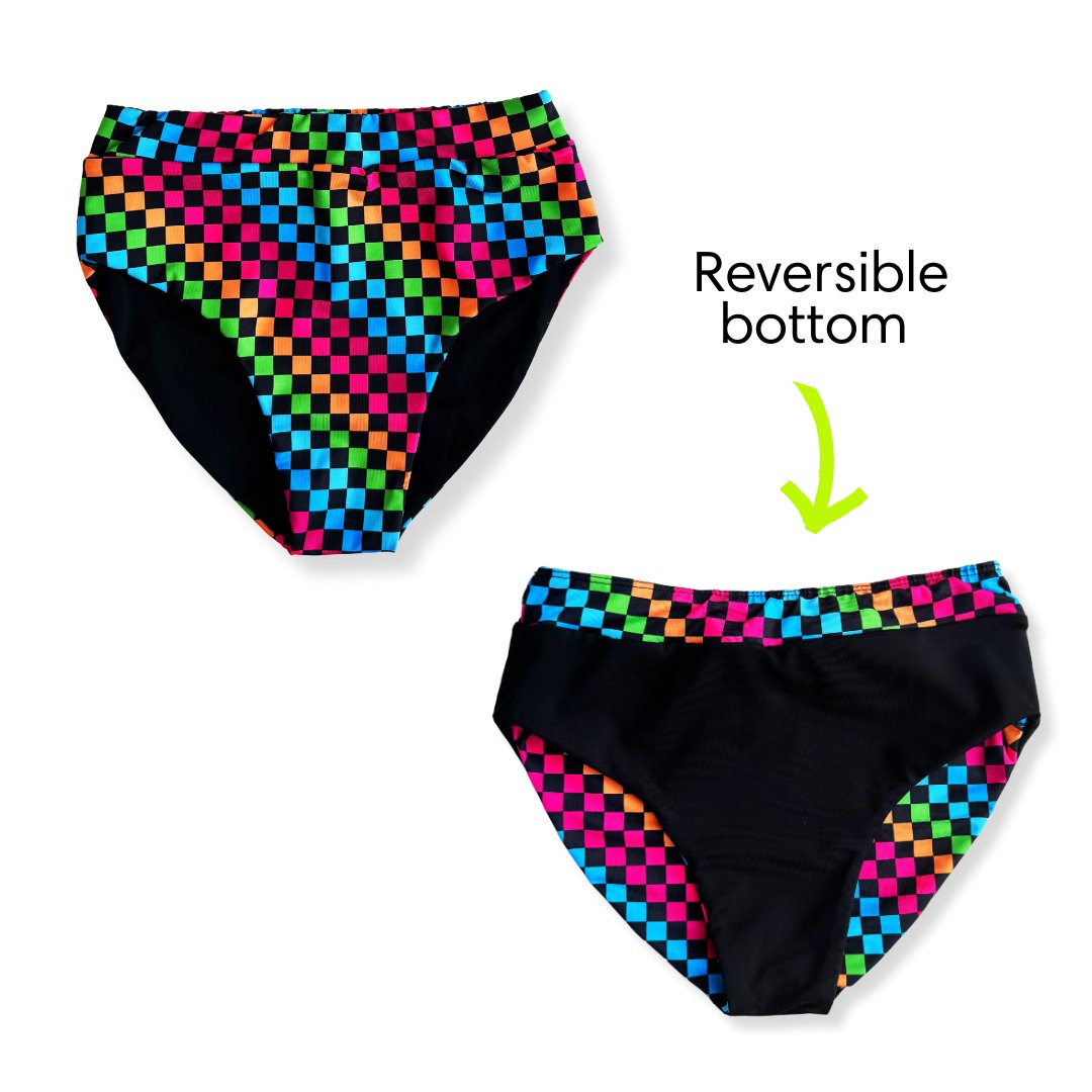 PRE-ORDER Women’s Neon Rainbow Check 2-piece Swim Suit - George Hats