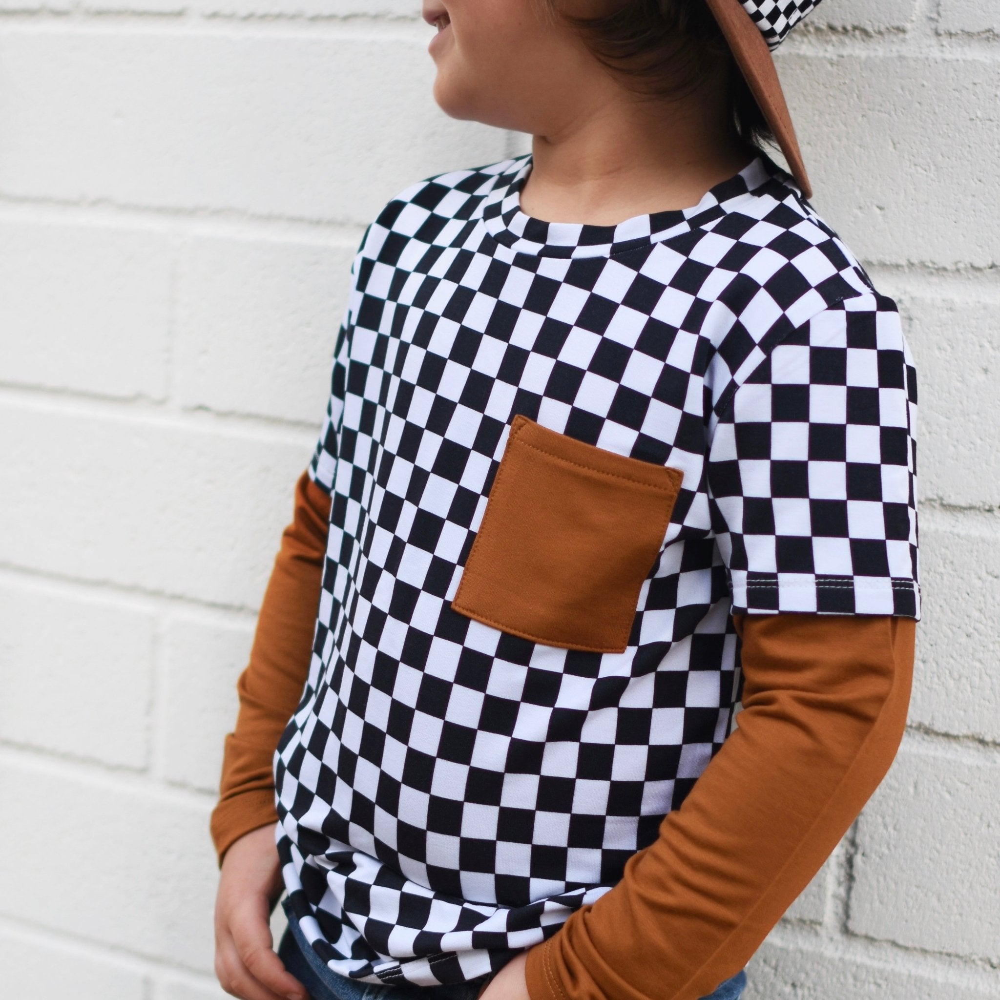 Tan Check Layered Tee - George Hats