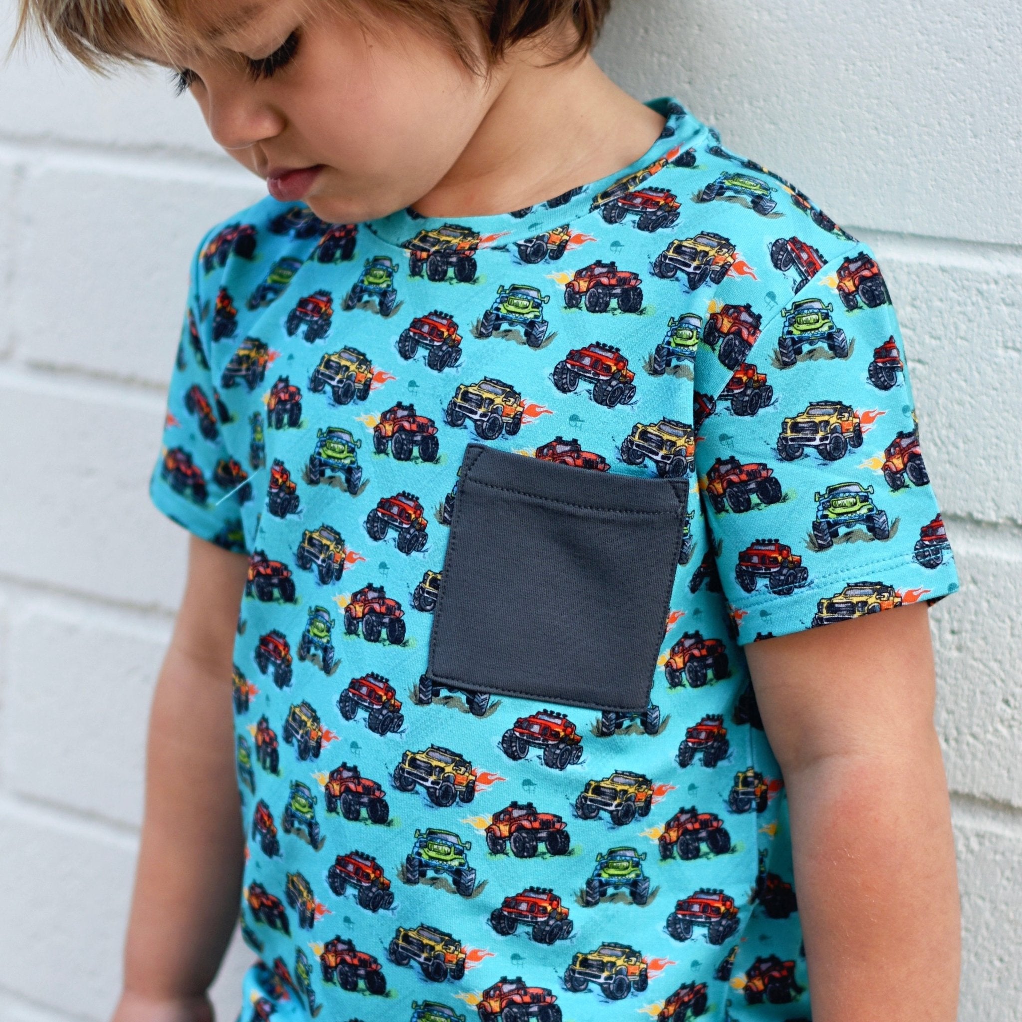 Teal Monster Truck Bamboo Pocket Tee - George Hats