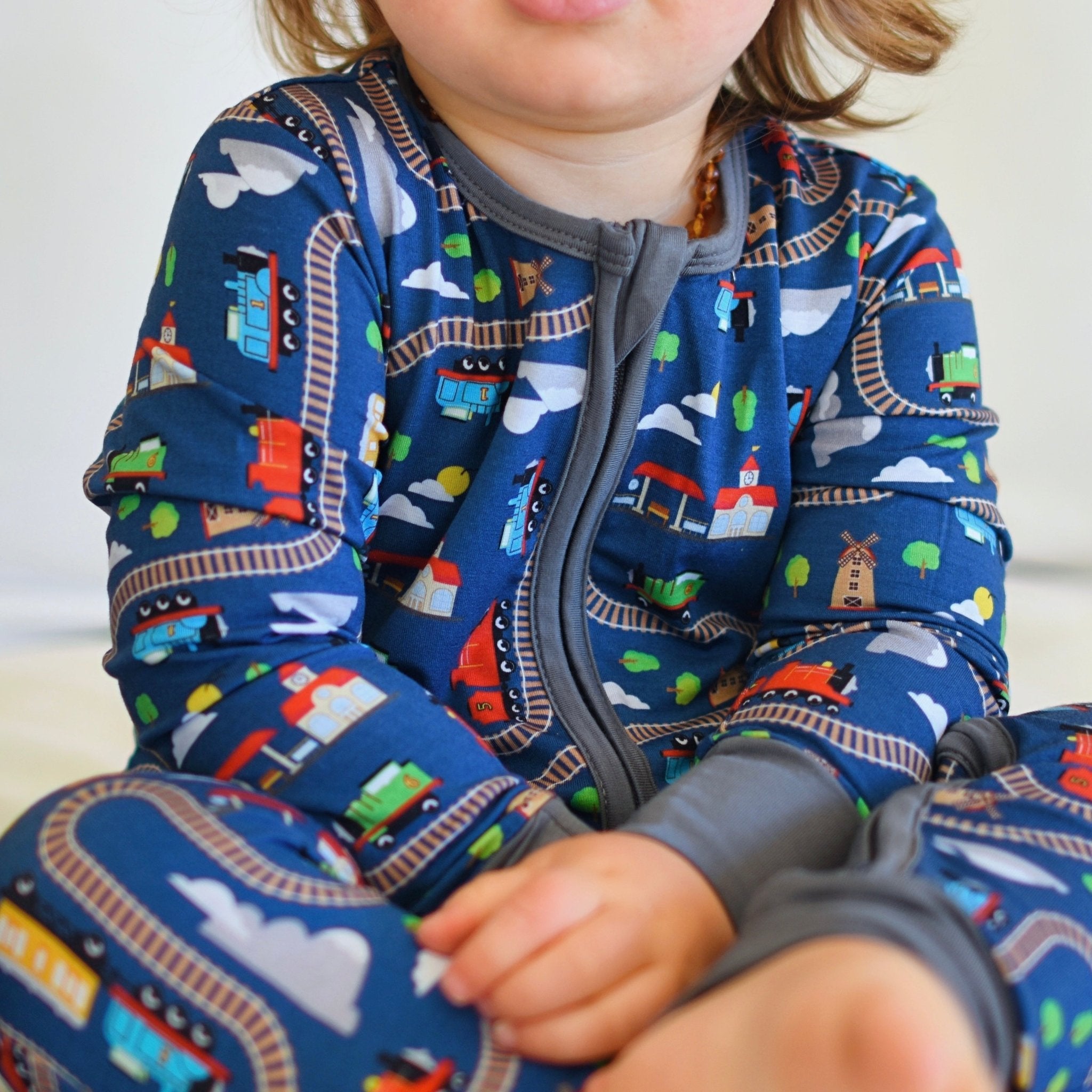 Trains Zippered One Piece Pajama - George Hats