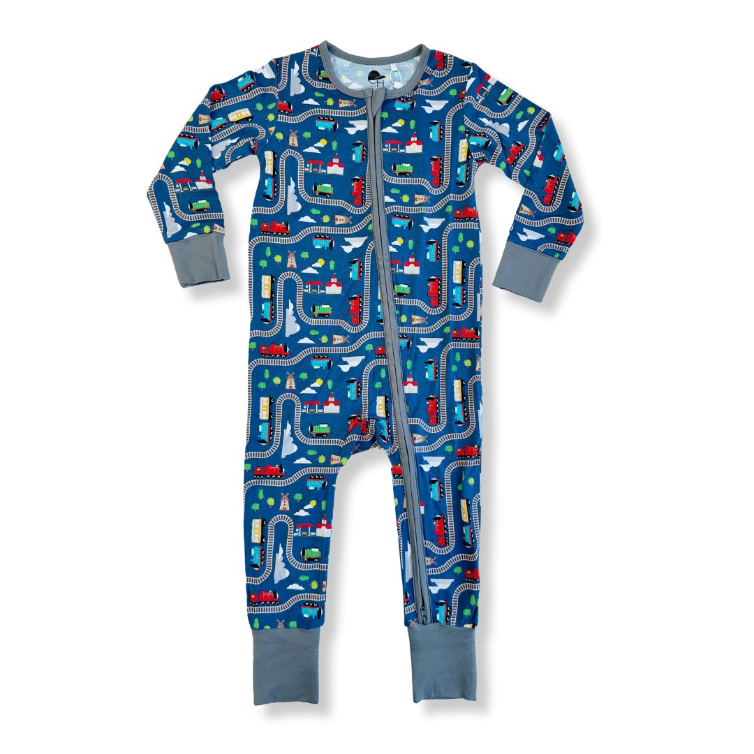 Trains Zippered One Piece Pajama - George Hats