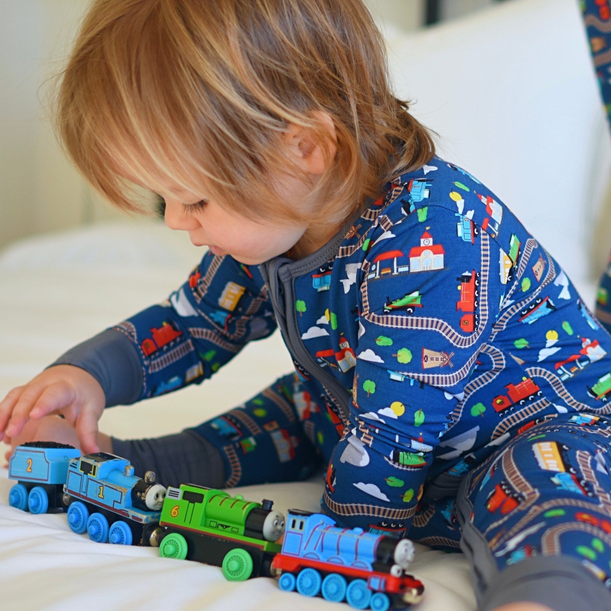 Trains Zippered One Piece Pajama - George Hats