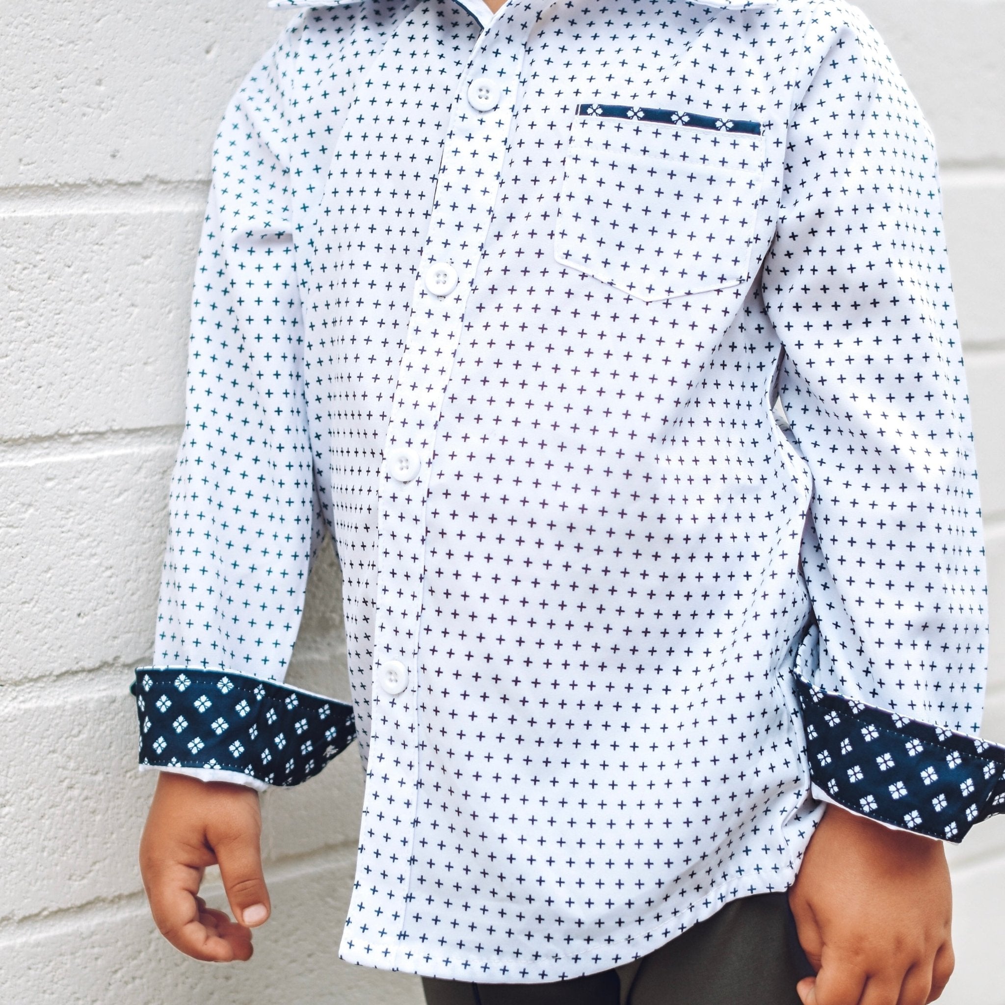 White Navy Long Sleeve Collared Shirt - George Hats
