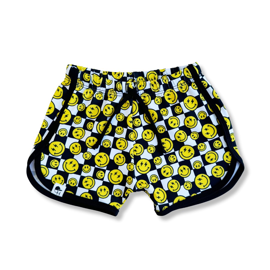 Yellow Check Smiley Track Swim Shorts - George Hats